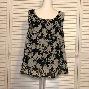 Sag Harbor Classic Y2K Black Floral Whimsigoth Sleeveless Flowy Blouse 24W